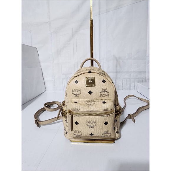 Authentic MCM Visetos Side Stud X-Mini Stark Backpack Beige - Picture 1 of 16